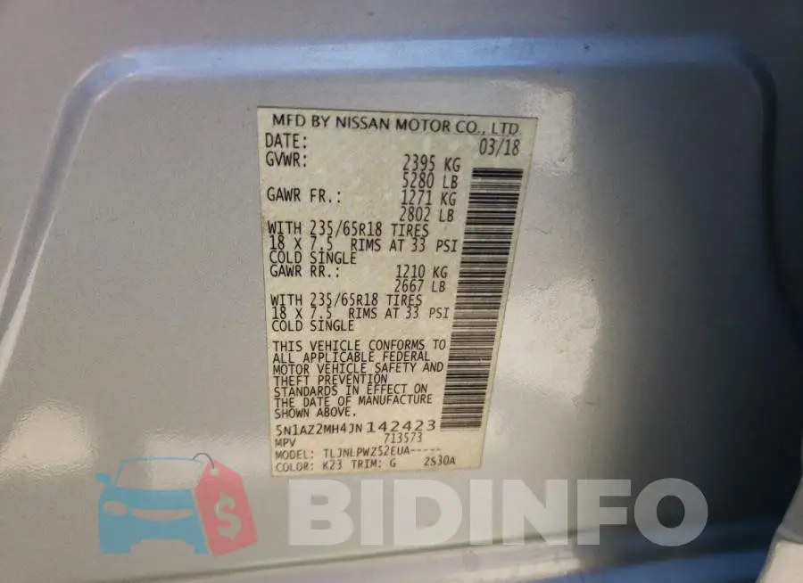 5N1AZ2MH4JN142423 Photo# 10
