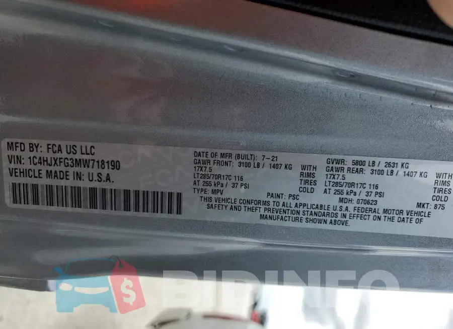 1C4HJXFG3MW718190 Photo# 10