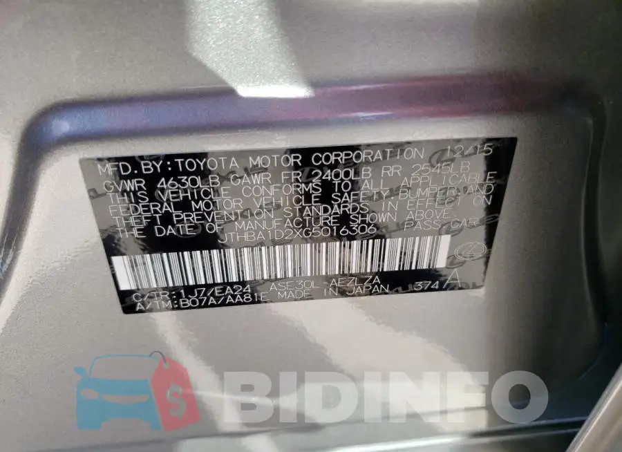 JTHBA1D2XG5016306 Photo# 10