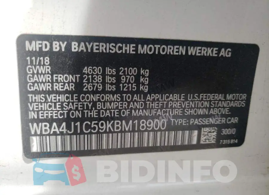 WBA4J1C59KBM18900 Photo# 10