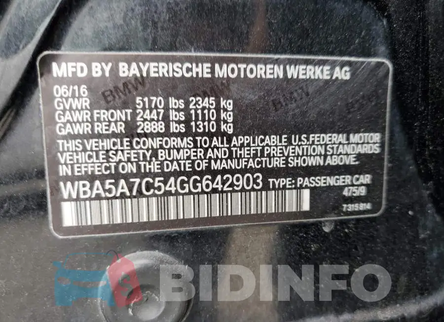 WBA5A7C54GG642903 Photo# 10
