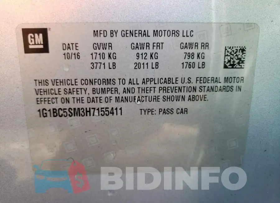 1G1BC5SM3H7155411 Photo# 10