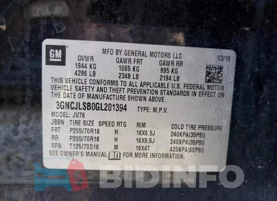 3GNCJLSB0GL201394 Photo# 10