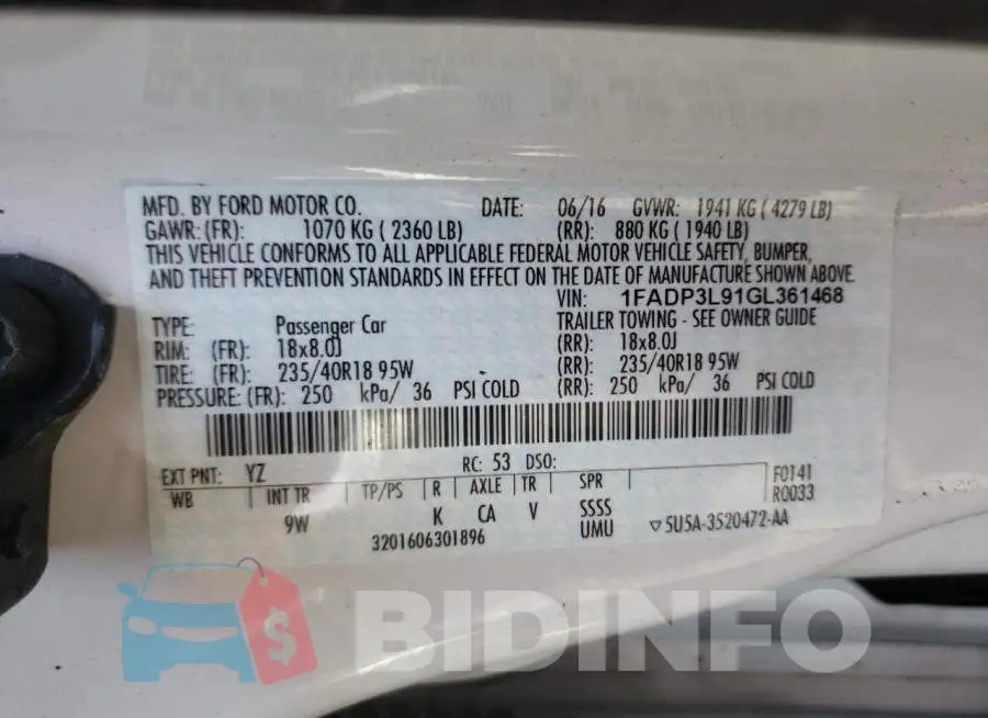 1FADP3L91GL361468 Photo# 10