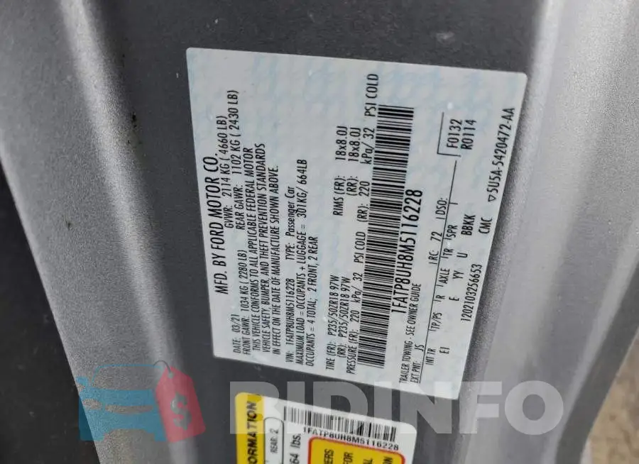 1FATP8UH8M5116228 Photo# 10