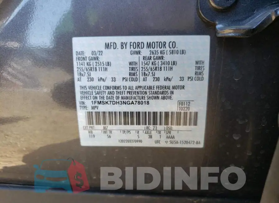 1FMSK7DH3NGA78018 Photo# 10