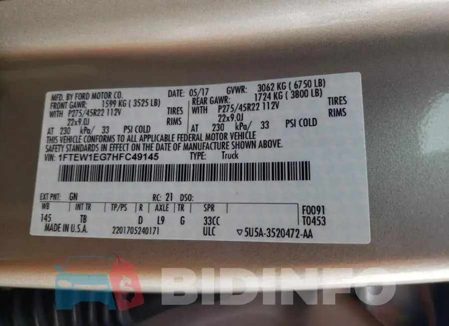 1FTEW1EG7HFC49145 Photo# 10