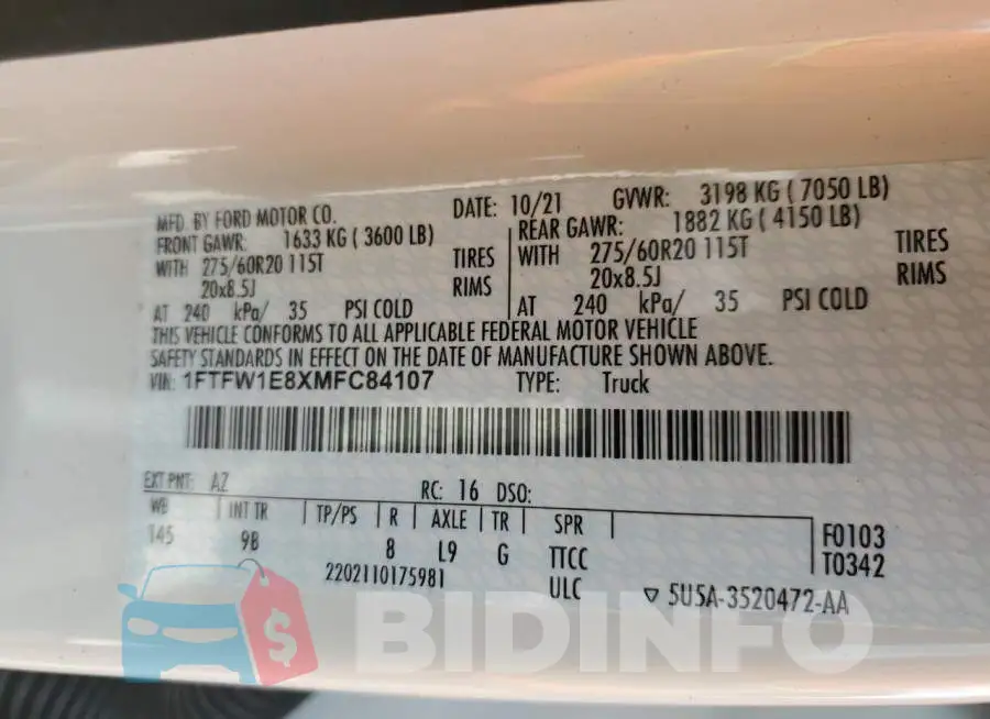 1FTFW1E8XMFC84107 Photo# 10