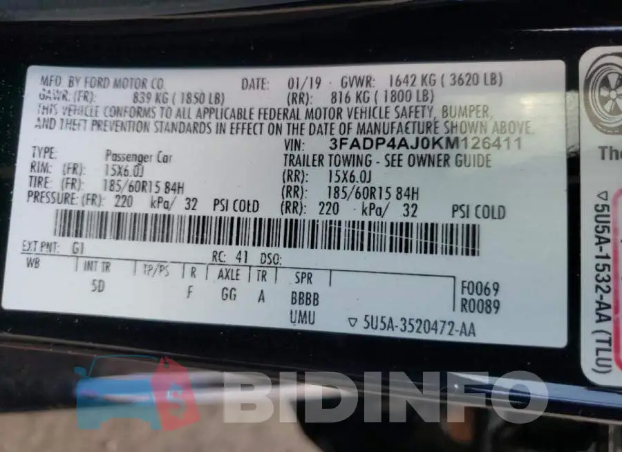 3FADP4AJ0KM126411 Photo# 10