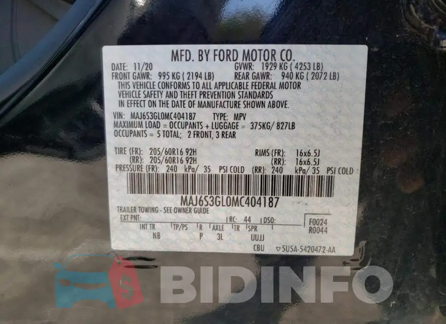 MAJ6S3GL0MC404187 Photo# 10