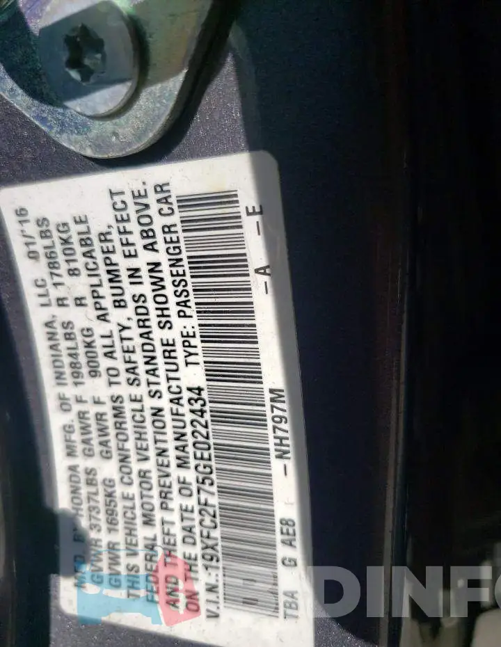 19XFC2F75GE022434 Photo# 10