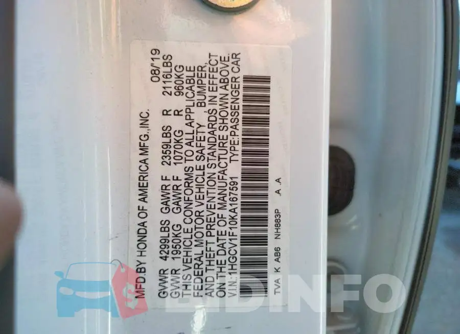 1HGCV1F10KA167591 Photo# 10