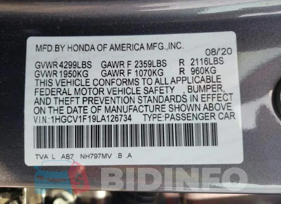 1HGCV1F19LA126734 Photo# 10
