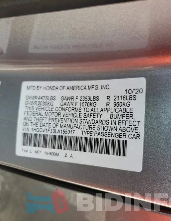 1HGCV1F33LA155017 Photo# 10