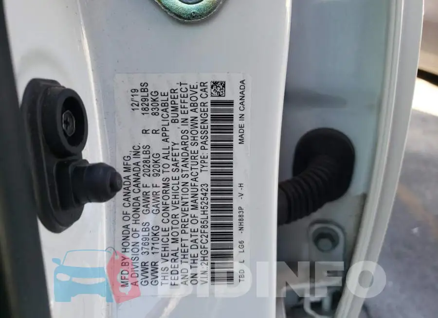 2HGFC2F85LH525423 Photo# 10