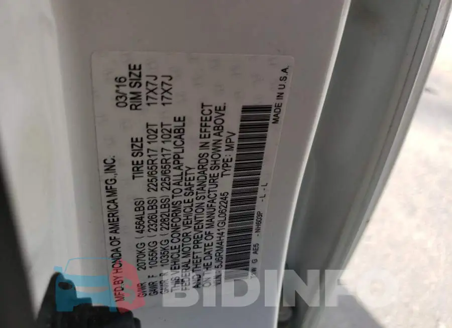 5J6RM4H41GL062245 Photo# 10
