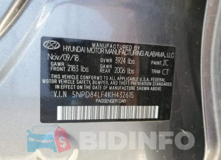 5NPD84LF4KH432615 Photo# 10