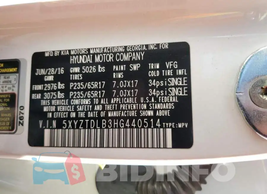 5XYZTDLB3HG440514 Photo# 10