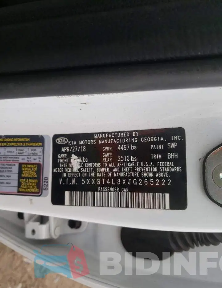 5XXGT4L3XJG265222 Photo# 10