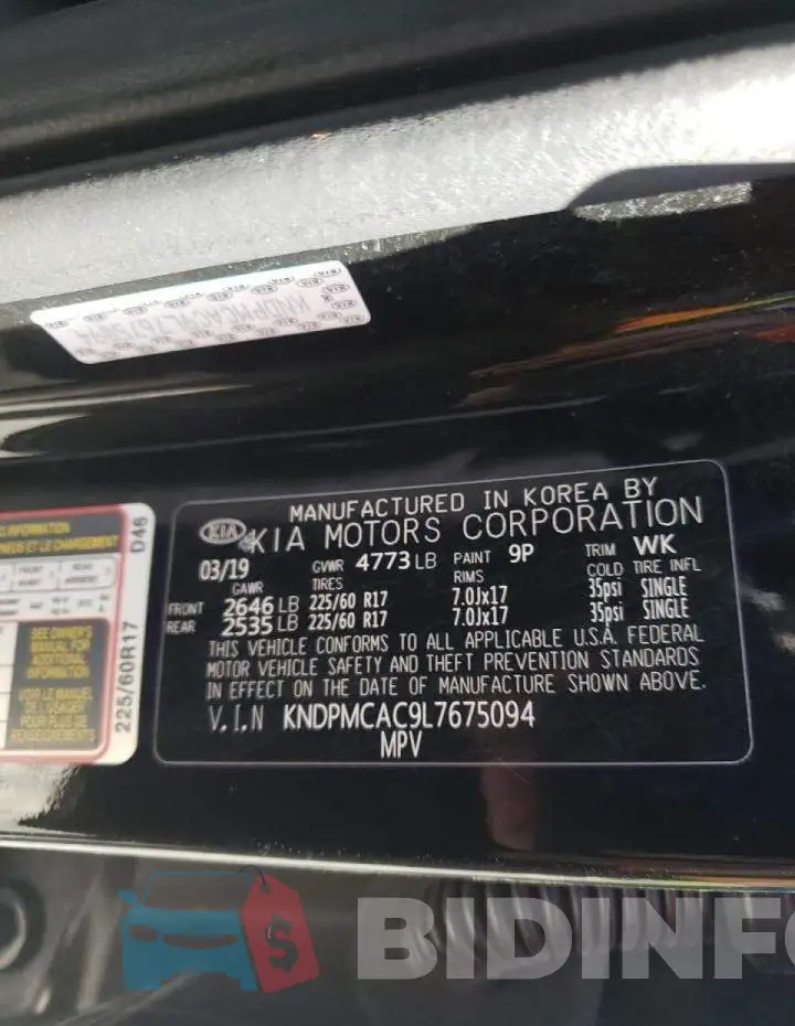 KNDPMCAC9L7675094 Photo# 10