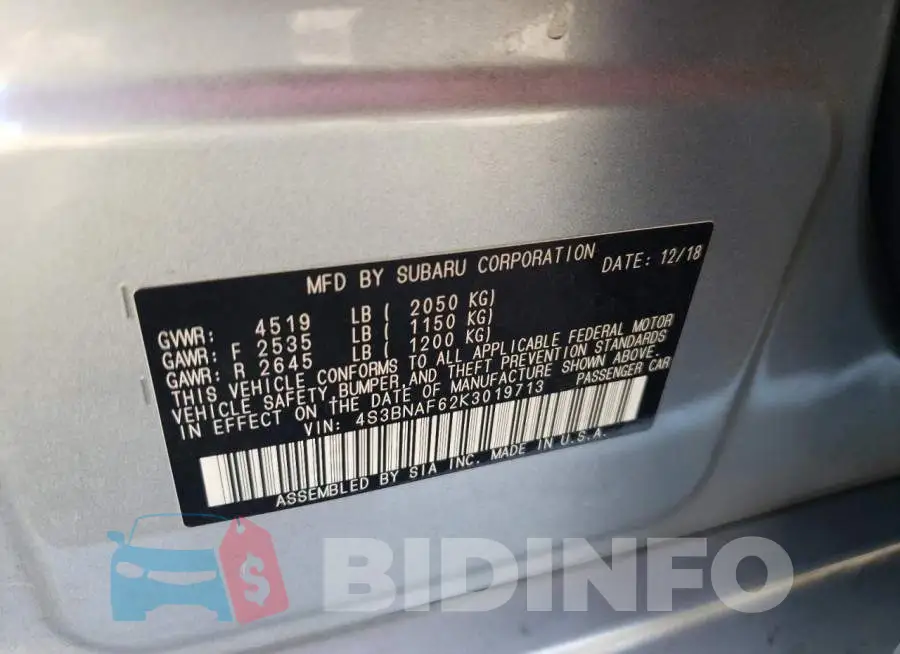4S3BNAF62K3019713 Photo# 10