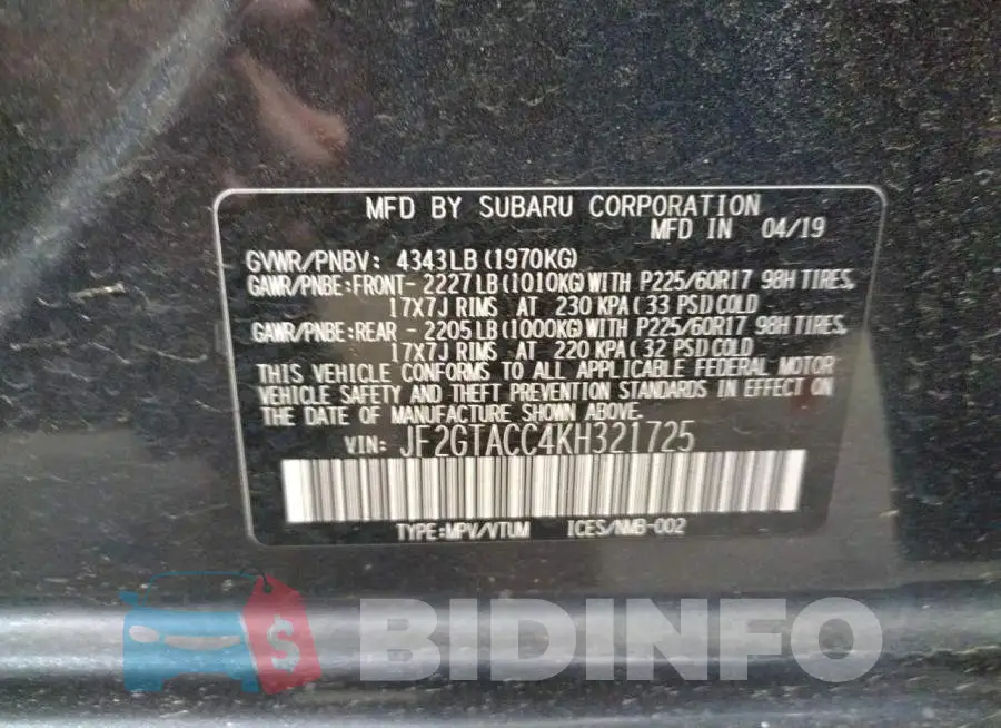 JF2GTACC4KH321725 Photo# 10