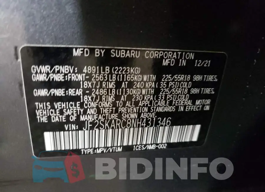 JF2SKARC8NH431346 Photo# 10