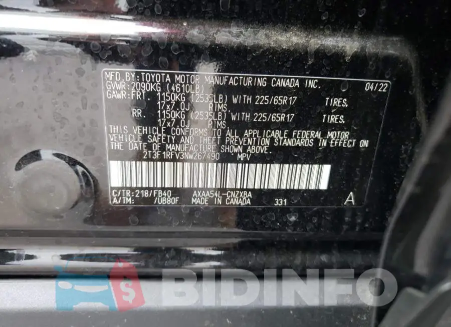 2T3F1RFV3NW267490 Photo# 10