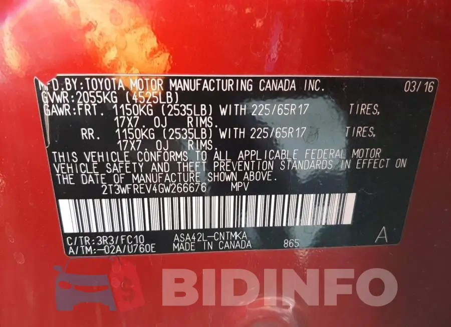 2T3WFREV4GW266676 Photo# 10