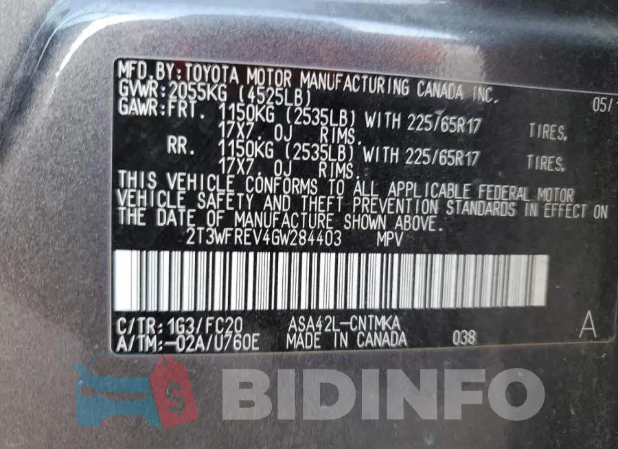 2T3WFREV4GW284403 Photo# 10