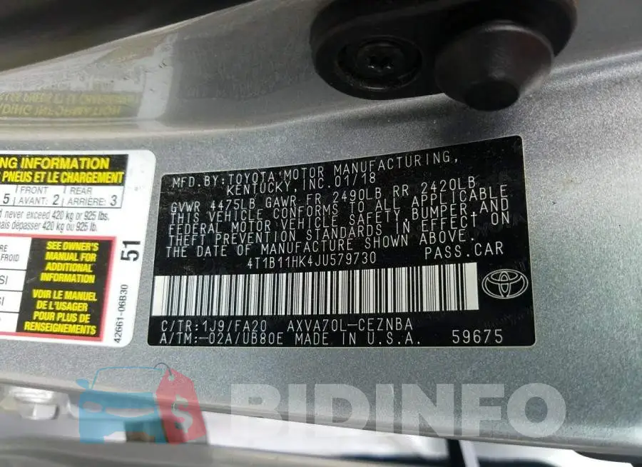 4T1B11HK4JU579730 Photo# 10