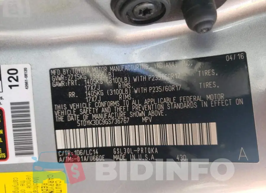 5TDYK3DC9GS736767 Photo# 10