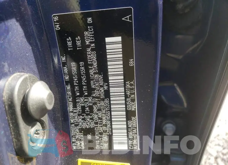 5TDYKRFH5GS152085 Photo# 10