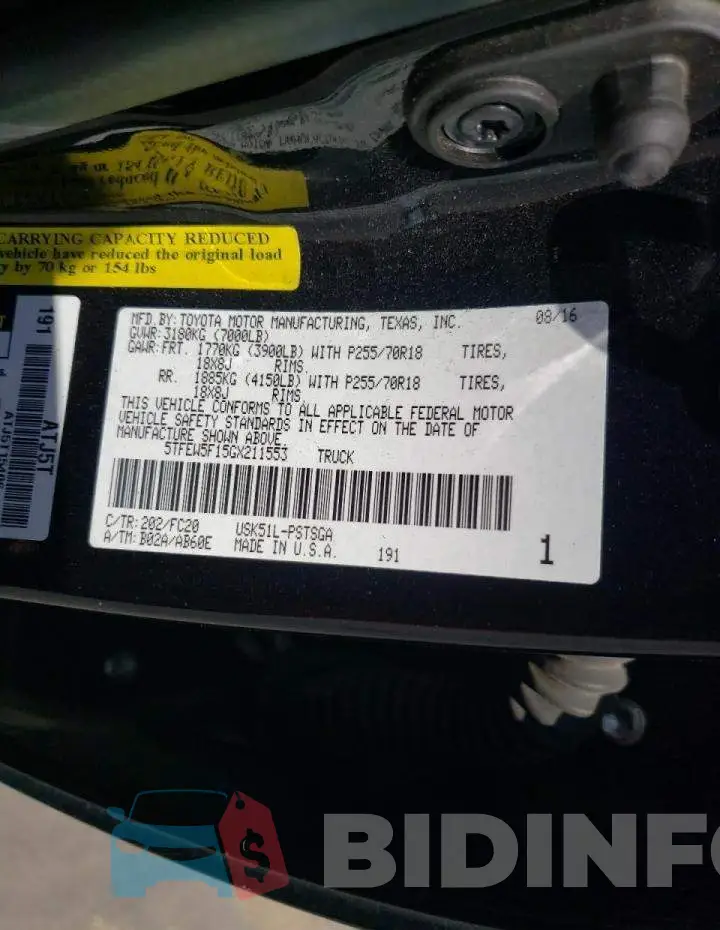 5TFEW5F15GX211553 Photo# 10