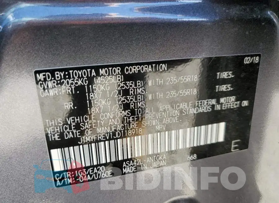 JTMYFREV1JD118918 Photo# 10