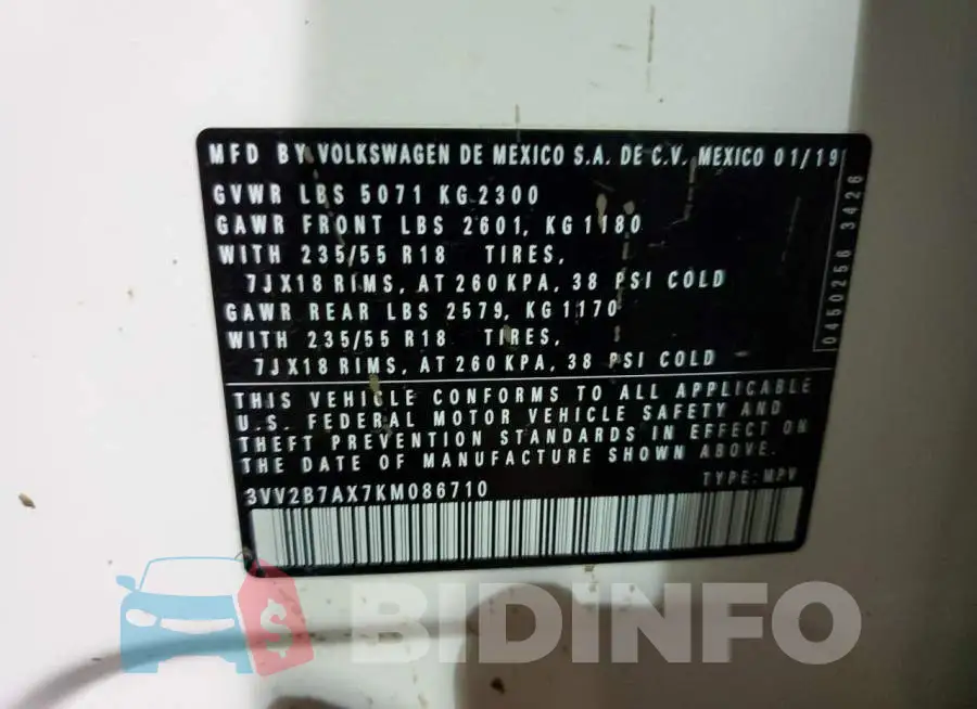 3VV2B7AX7KM086710 Photo# 10