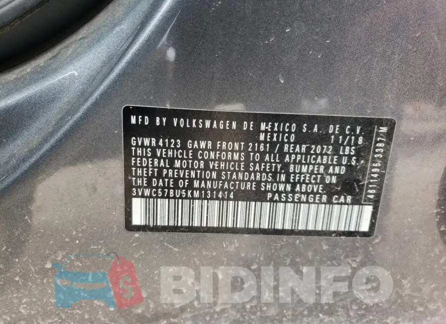 3VWC57BU5KM131414 Photo# 10
