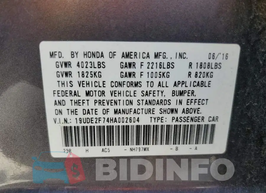 19UDE2F74HA002604 Photo# 10