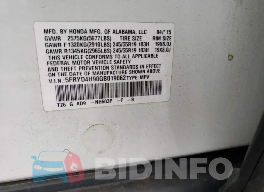 5FRYD4H90GB019062 Photo# 10