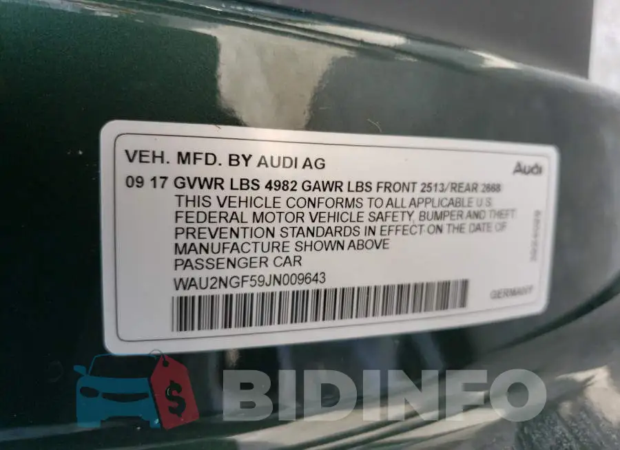 WAU2NGF59JN009643 Photo# 10