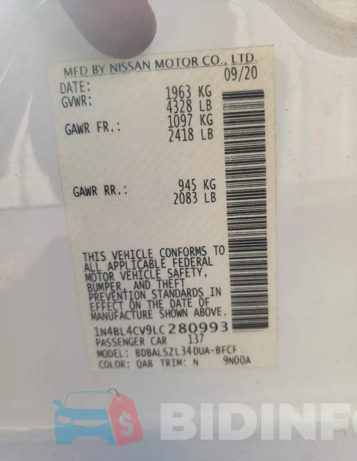 1N4BL4CV9LC280993 Photo# 10