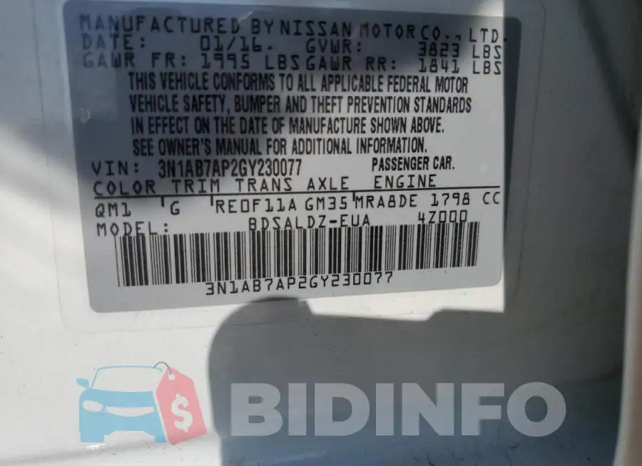 3N1AB7AP2GY230077 Photo# 10