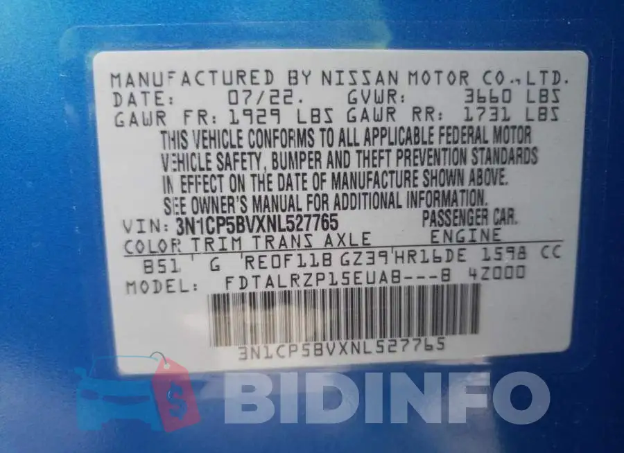 3N1CP5BVXNL527765 Photo# 10