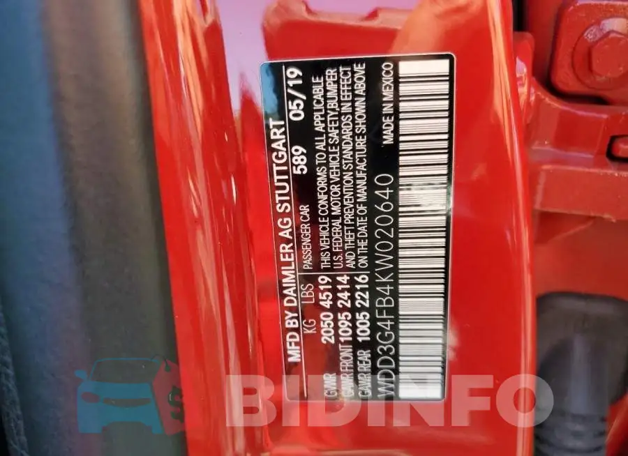WDD3G4FB4KW020640 Photo# 10