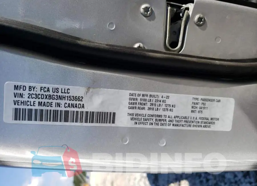 2C3CDXBG3NH153662 Photo# 10