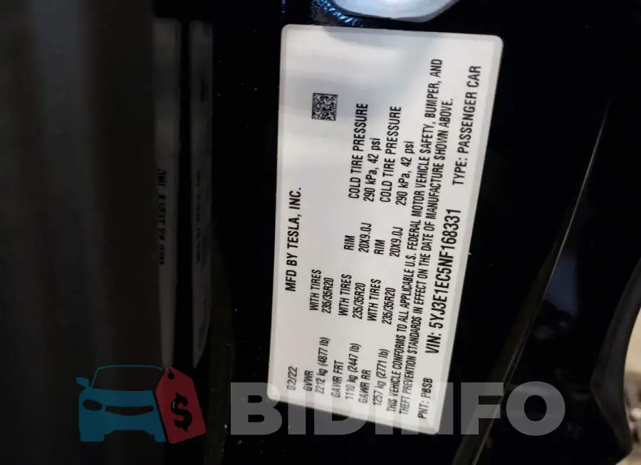 5YJ3E1EC5NF168331 Photo# 10