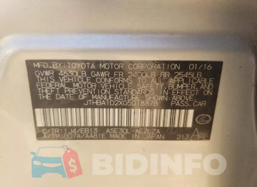 JTHBA1D2XG5018878 Photo# 10
