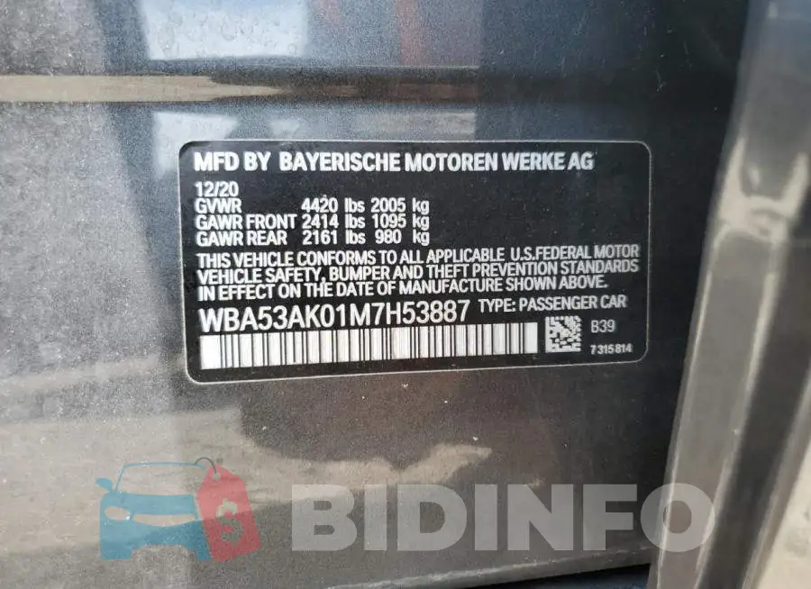 WBA53AK01M7H53887 Photo# 10