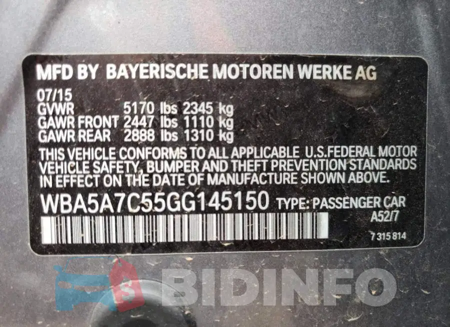 WBA5A7C55GG145150 Photo# 10