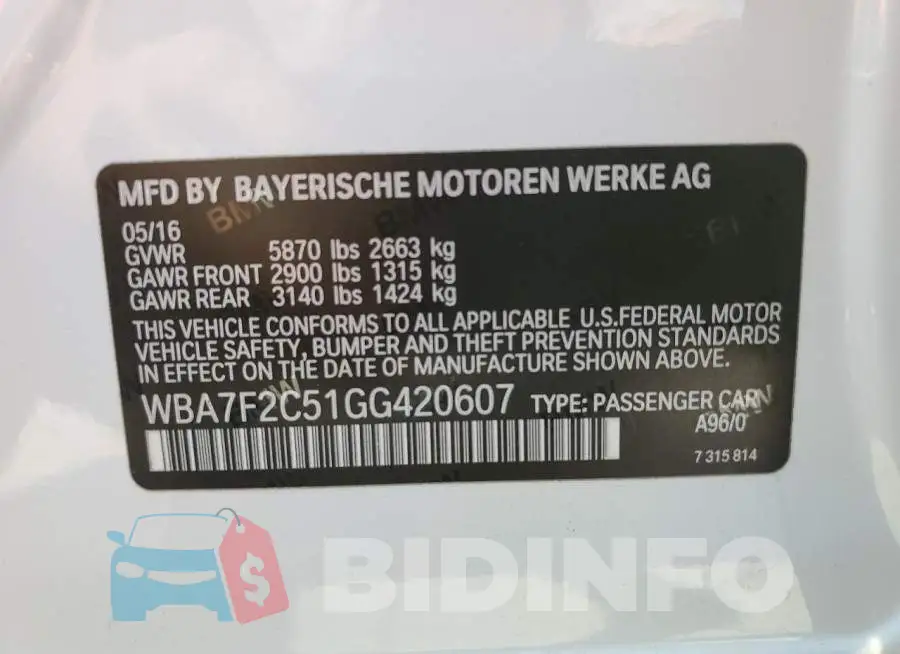 WBA7F2C51GG420607 Photo# 10